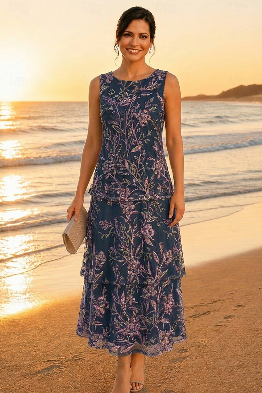 Două Piese Linia -A Lungime Gleznă Rochie Mama Miresei Fără manșon Scoateți gâtul Elegant Simplu Luxos Oficial Invitat la nunta Șifon Dantelă Rochii jacheta cu Dantelă Volane Broderie 2026 - $194.99 –P2
