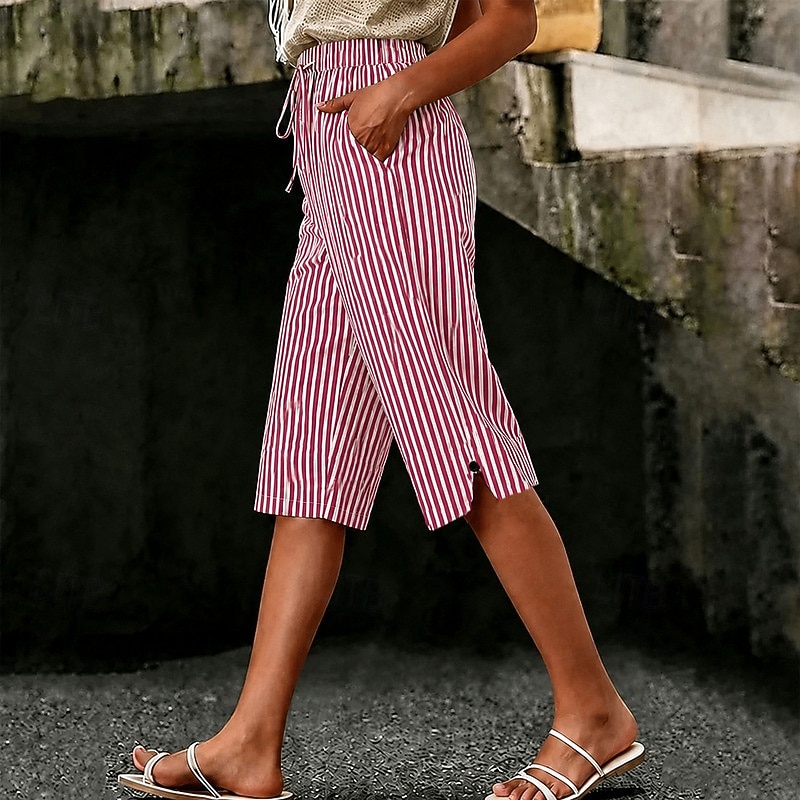 Dames Capri broeken Korte broek Vakantie leuke Style Casual Capris Hoge taille Gestreept Gestreept  Comfort Inelastisch Buiten Vakantie blauw Zwart Groen Rood Zomer Lente Ruim Passend 2026 - $18.99 –P3