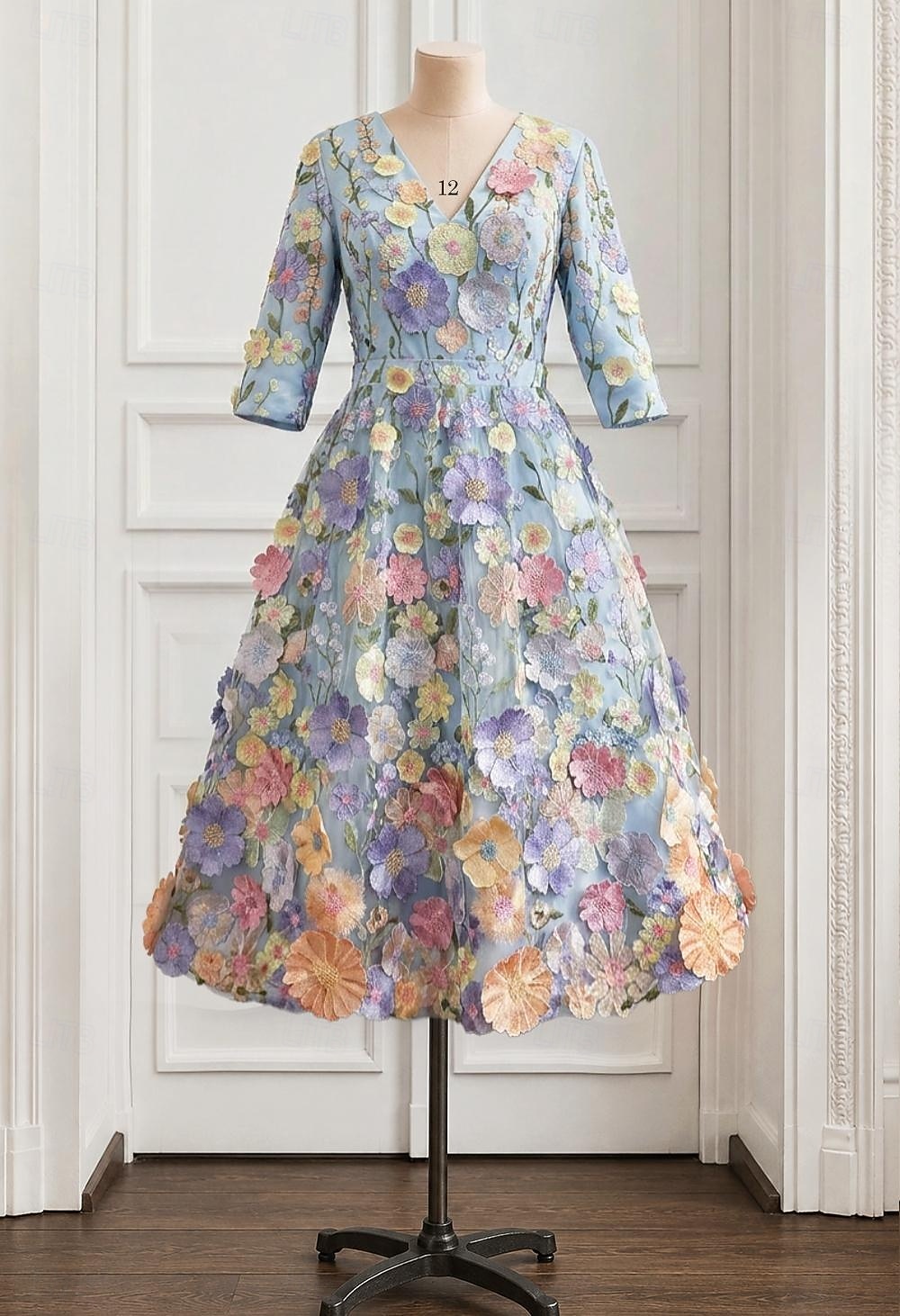A-Linie Tee-Länge Cocktailkleider Elegant Vintage Blumen Halbarm V Ausschnitt Hochzeit Formell Rosa Kleid Satin Spitze mit Stickerei Tasche 2026 - $195.99 –P2