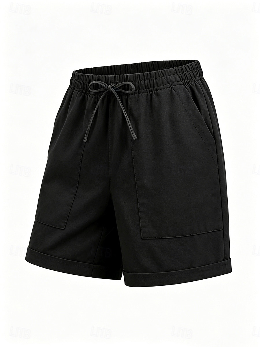 Women's Linen Shorts Summer Shorts Chinos Shorts Basic Short High Waist Plain Pocket Elastic Waistband Comfy Soft Comfortable Micro-elastic Outdoor Street Blue Khaki Black Pink Summer 2026 - $25.99 –P4