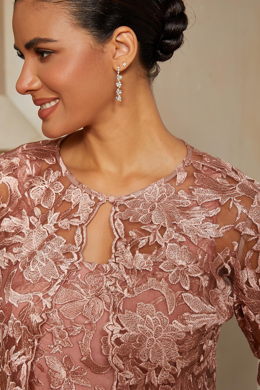 Women's A-Line 2-Piece Dress Sets Cocktail Dress Wedding Guest Dress Tea Length Crew Neck Sleeveless 3/4 Length Sleeve Illusion Sleeve Elegant Mother Of The Bride with Satin Lace Floral Combo Splicing 2026 - $139.99 –P6