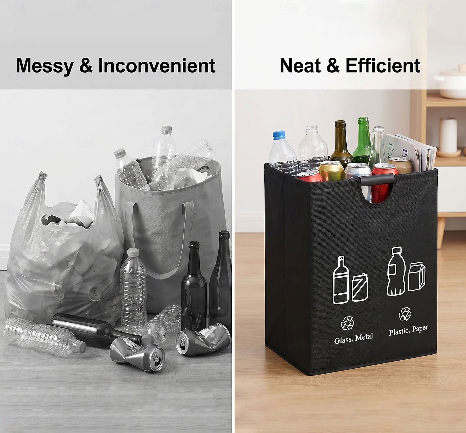 60L Large-Capacity Thickened Sorting Trash Can with Sponge EVA Handle, Foldable Storage Bag, Holds 60 Bottles, Durable Polyester Material, Suitable for Kitchen, Home, and Office Waste Organizers 2026 - $13.99 –P10