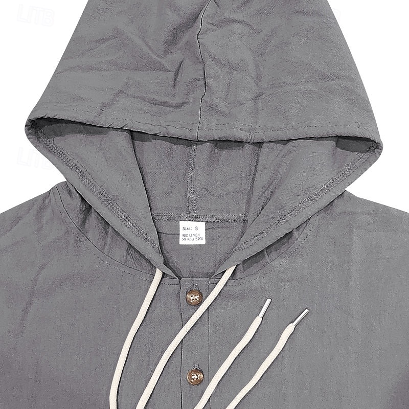 Da uomo Camicia Camicia di lino Camicia Estiva Abbigliamento da spiaggia Camicia con Bottoni Semplice Casuale Quotidiano Nero Bianco Giallo Blu marino Manica Lunga Con Cappuccio Primavera & Estate del 2026 a $26.99 –P11