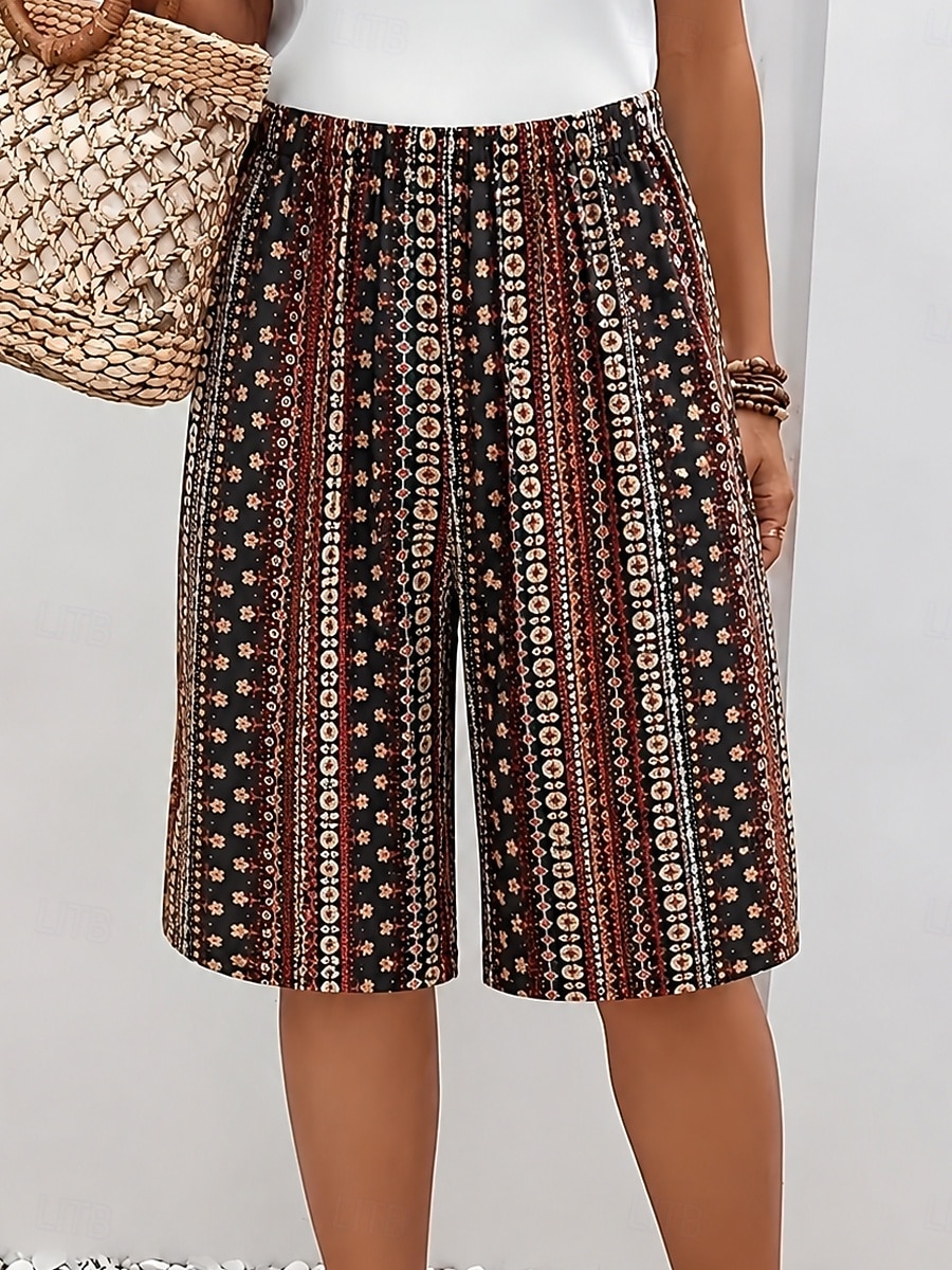 Women's Chinos Shorts Vacation Ethnic Style Casual Knee Length Medium Waist Graphic Geometric Pattern Elastic Waist Print Comfort Inelastic Daily Vacation Street Pink Green Brown Summer Spring Loose 2026 - $29.99 –P1