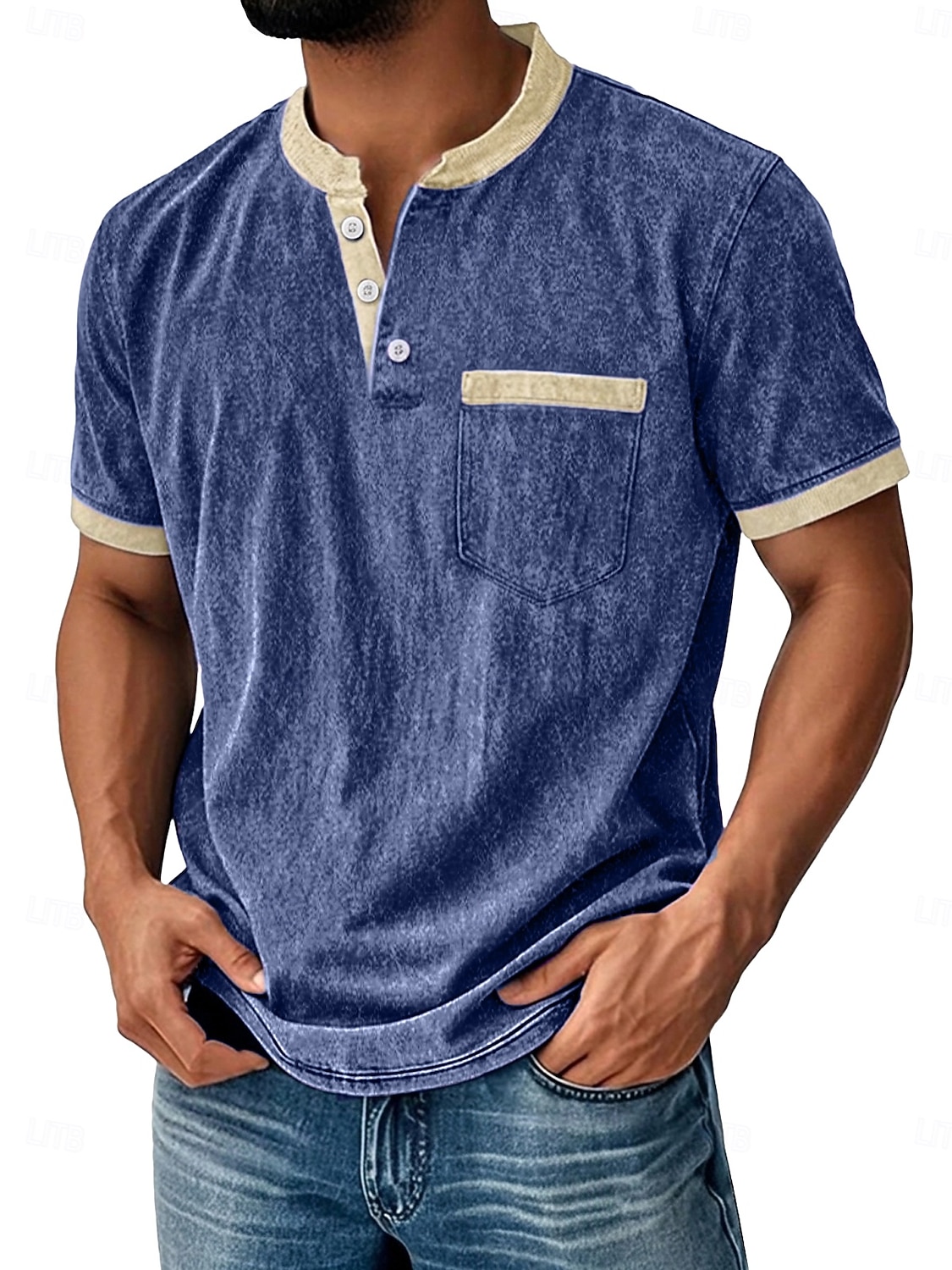 Herr Henleytröja Tvätta skjorta i 100 % bomull T-shirt T-shirt Kortärmad Enfärgat Retro / vintage Ledigt Vintagestil Färgblock Tvättad Henley Ledigt Vår & sommar Sommar Vår Blå Svart Marinblå Henley 2026 - $30.99 –P13