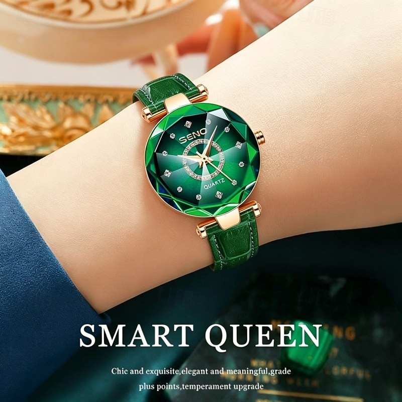 Luxe dameshorloge, elegant paars gefacetteerd kristallen horloge met roségouden wijzerplaat en rode leren band, quartz analoog modehorloge voor meisjes, uniek verjaardagscadeau & verjaardag 2026 - $29.99 –P2