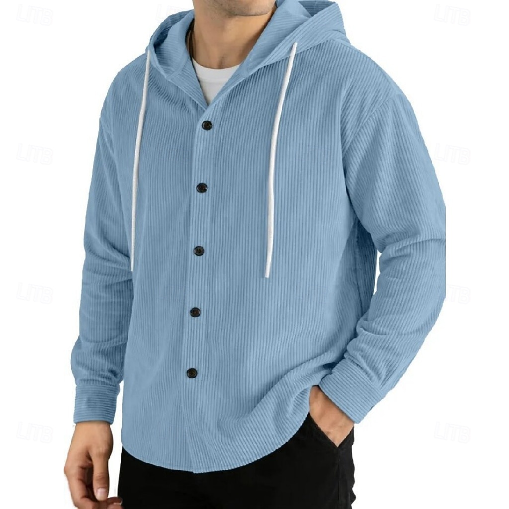 Bărbați Cămașă Cămașă casual Cămasă Corduroy Camașă cu nasturi Alb Negru Verde Deschis Roșu-aprins Bleumarin Manșon Lung Simplu Capișon Casual Zilnic Cordon Îmbrăcăminte Elegant Modă Casual 2026 - $32.99 –P1