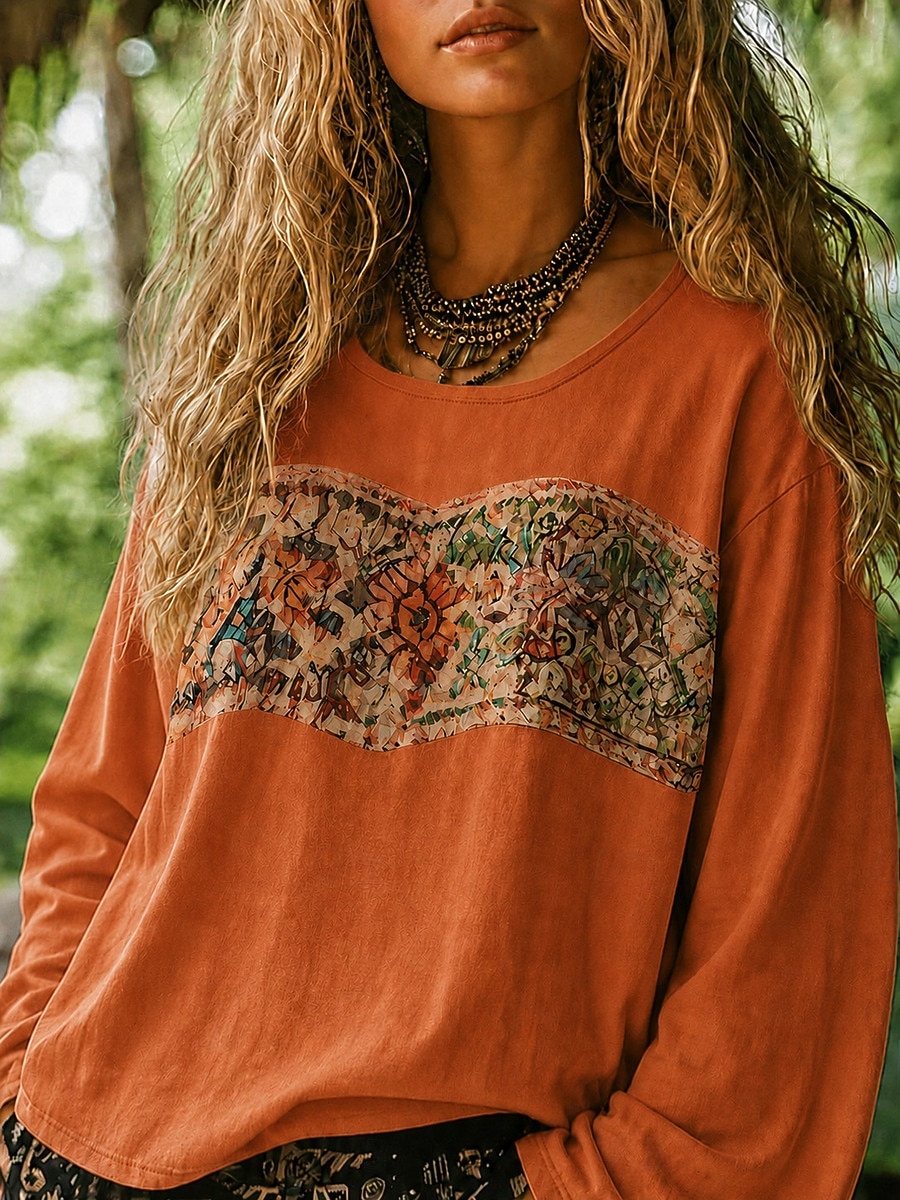 Damskie Koszula Koszule lniane Koszula Boho Bluzka Haft Kwiaty Codzienny Boho Długi rękaw W serek Zwykłe topy Codzienny Święto Czarny Fuksja Pomarańczowy Morelowy Szary Lato 2026 - $23.99 –P9