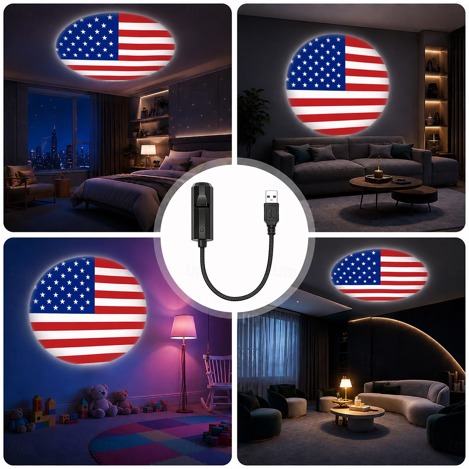 Projectielamp met Amerikaanse vlag, patriottische USB-projectorlamp ter ere van het 250-jarig jubileum van de VS, voor het WK voetbal 2026, decoratielamp voor binnen in de slaapkamer, woonkamer, 2026 - $8.99 –P2