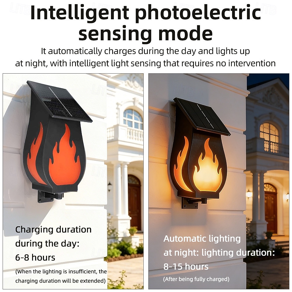 1 Pc Outdoor Solar Flame Wall Light – Waterproof Flickering Fire Effect LED Garden Path Yard Patio Lawn Porch Decorative Lamp, Energy Saving for Summer Party, Camping & Villa Ambiance 2026 - $32.99 –P4