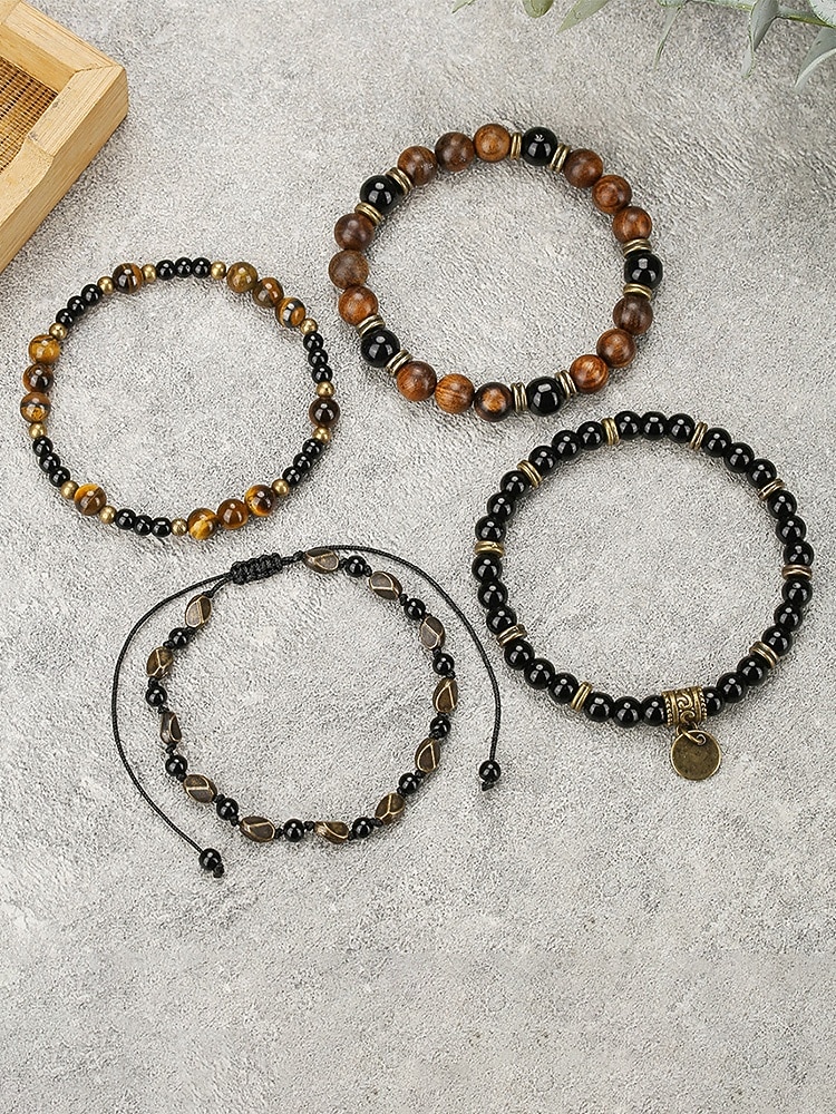 Herenarmbandset met drie lagen tijgeroogsteen, natuurlijke tijgeroogsteen &Legeringskralen, gelaagde vintage herensieraden voor zomervakanties, muziekfestivals en casual dagelijks gebruik. 2026 - $9.99 –P5