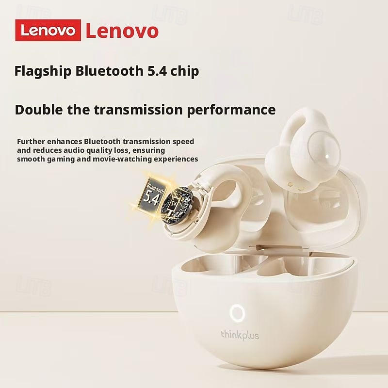 Lenovo ThinkPlus open-ear hoofdtelefoon, Bluetooth 5.4 draadloze clip-on oordopjes met luchtgeleiding, 360° ACS hifi stereo draadloze oordopjes met ENC ruisonderdrukkende microfoon, 24 uur 2026 - $35.99 –P3