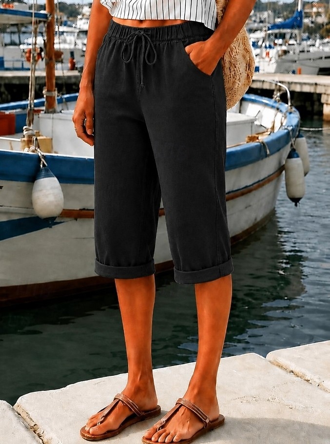 Naisten Farkut Denimi Caprihousut Burmuda-shortsit Muoti Vasikka-Length Korka vyötärö Tavallinen Perinteinen Mukavuus Elastinen Kausaliteetti Päivittäin Loma Musta Harmaa Kesä Kevät 2026 - $28.99 –P4