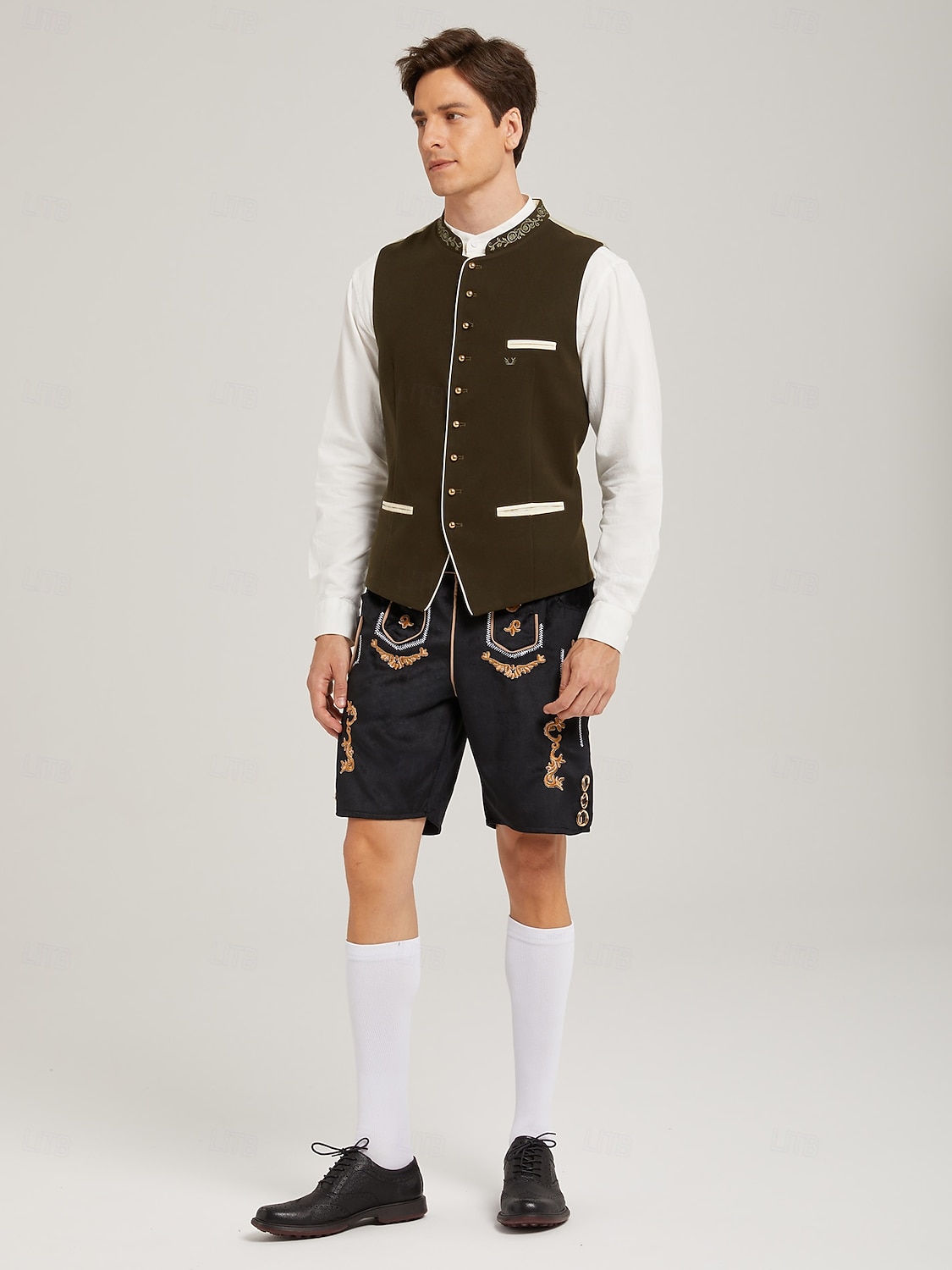 Oktoberfest Chaleco tradicional Chaleco tradicional bávaro Bordado Terciopelo Escote Chino Collar mandarín Alemán alpino Herencia prados Hombre Carnaval Festival de Cerveza Paño de estilo tradicional 2026 - $80.99 –P8