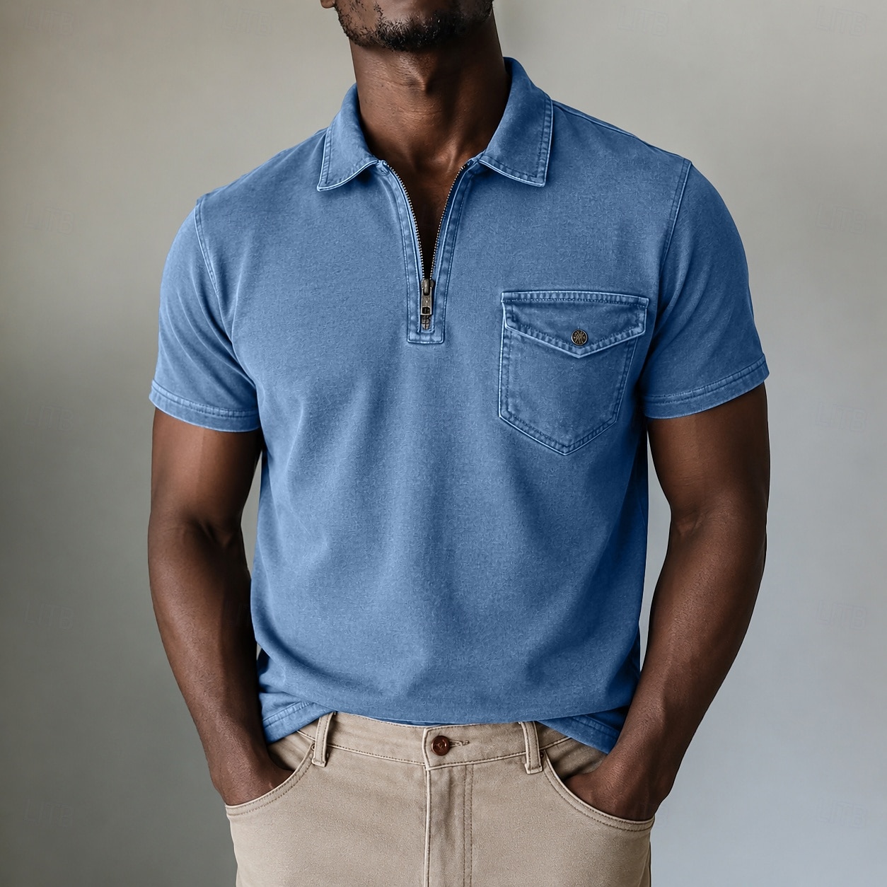SoftFade™ Men's Polo Shirts Acid Wash Shirt Casual Work Quarter Zip Short Sleeve Fashion Basic Plain Zipper Buttons Summer Spring Relaxed Fit Blue Navy Blue Green 2026 - $33.99 –P1