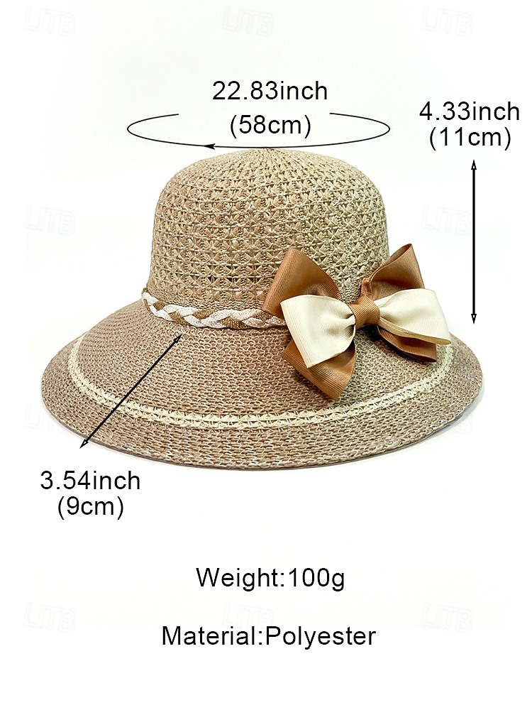 Chapéu de sol feminino de aba larga em tecido trançado com laço, elegante chapéu de palha multicolorido para o verão, chapéu leve para praia, férias, proteção solar, viagens e atividades ao ar livre. de 2026 por $11.99 –P10