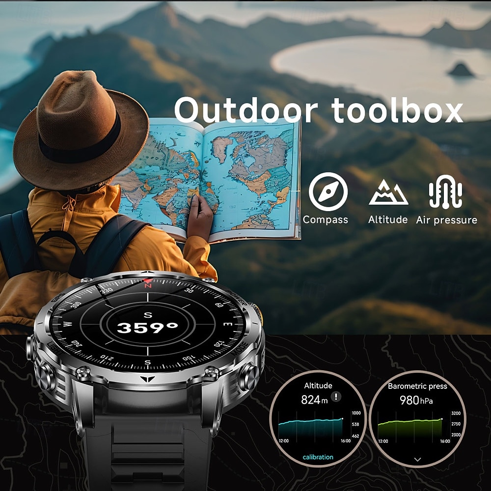 AK102 Smartklokke 1.7 tommers Bluetooth-anrops-smartklokke Skritteller Samtalepåminnelse Fitnessporing Kompatibel med Android iOS Herre GPS Lang ventetid Håndfri bruk IP68 50mm urkasse 2026 - $84.99 –P10