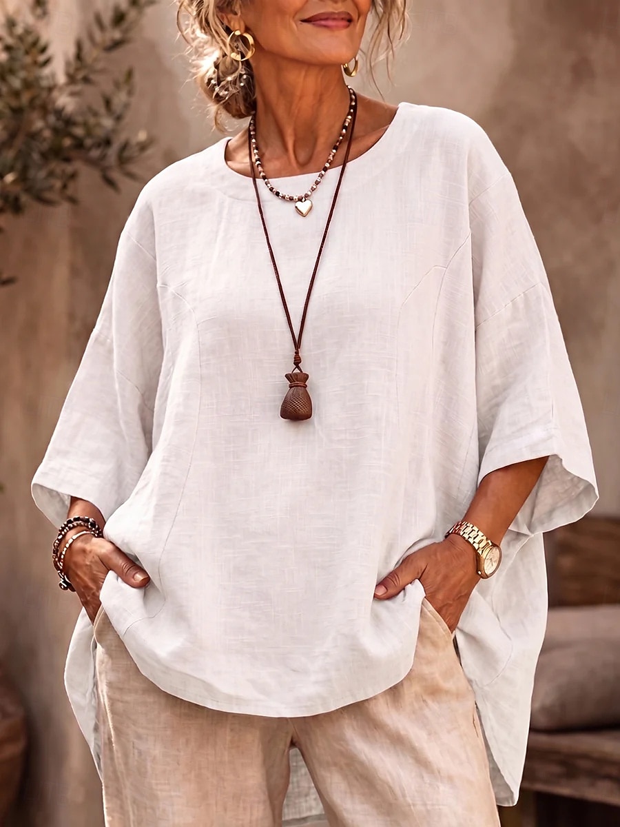 Women's Shirt Blouse Asymmetric Solid Color Plain Elegant Casual Half Sleeve Crew Neck Regular Tops Casual Black White Pink Red Navy Blue Summer Spring 2026 - $25.99 –P3