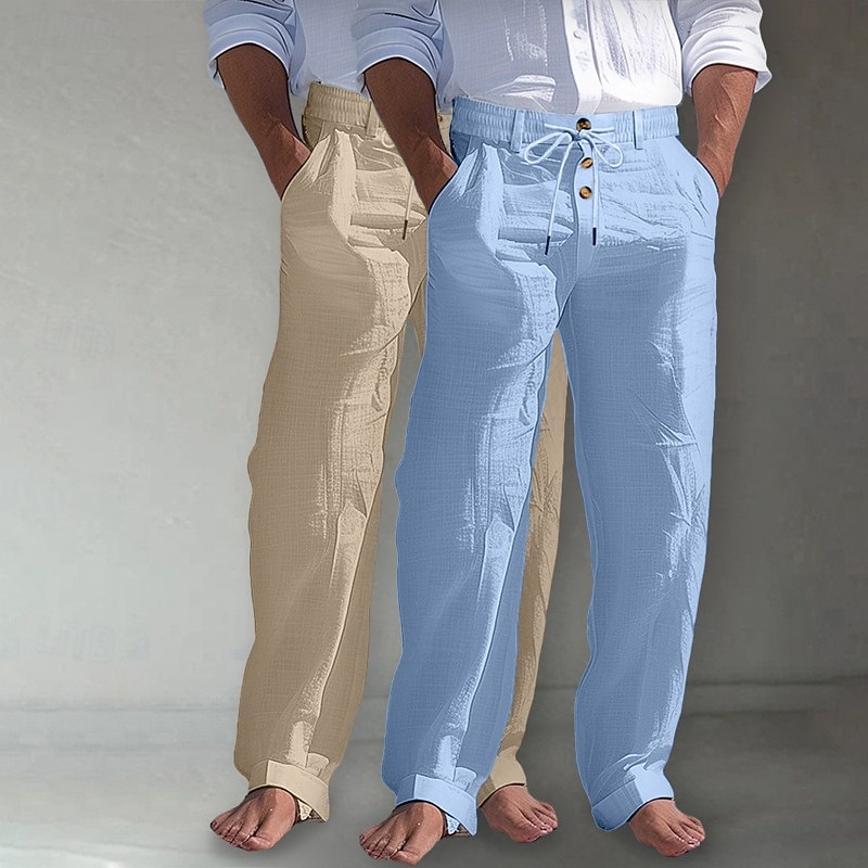 Per uomo Pantaloni di Lino Pantaloni Pantaloni Estivi Pantaloni da Spiaggia Tasca Frontale Gamba Dritta Confezione multipla Semplice Comodità Traspirante Lunghezza intera Quotidiano All'aperto Affari del 2026 a $35.99 –P7