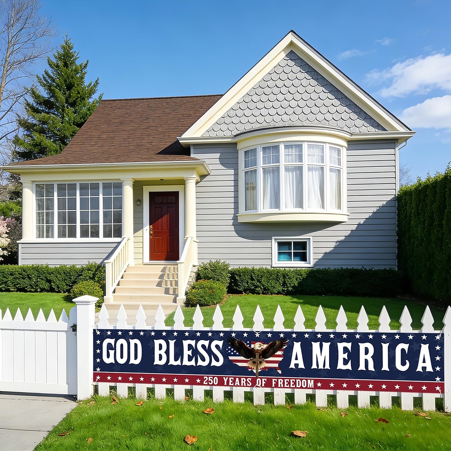 250-årsjubileum USA-flagg Gud velsigne Amerika-banner 4. juli-dekorasjoner stort 250-årsjubileumsbanner for utendørs, innendørs, hage, veranda, plen 2026 - $19.99 –P5