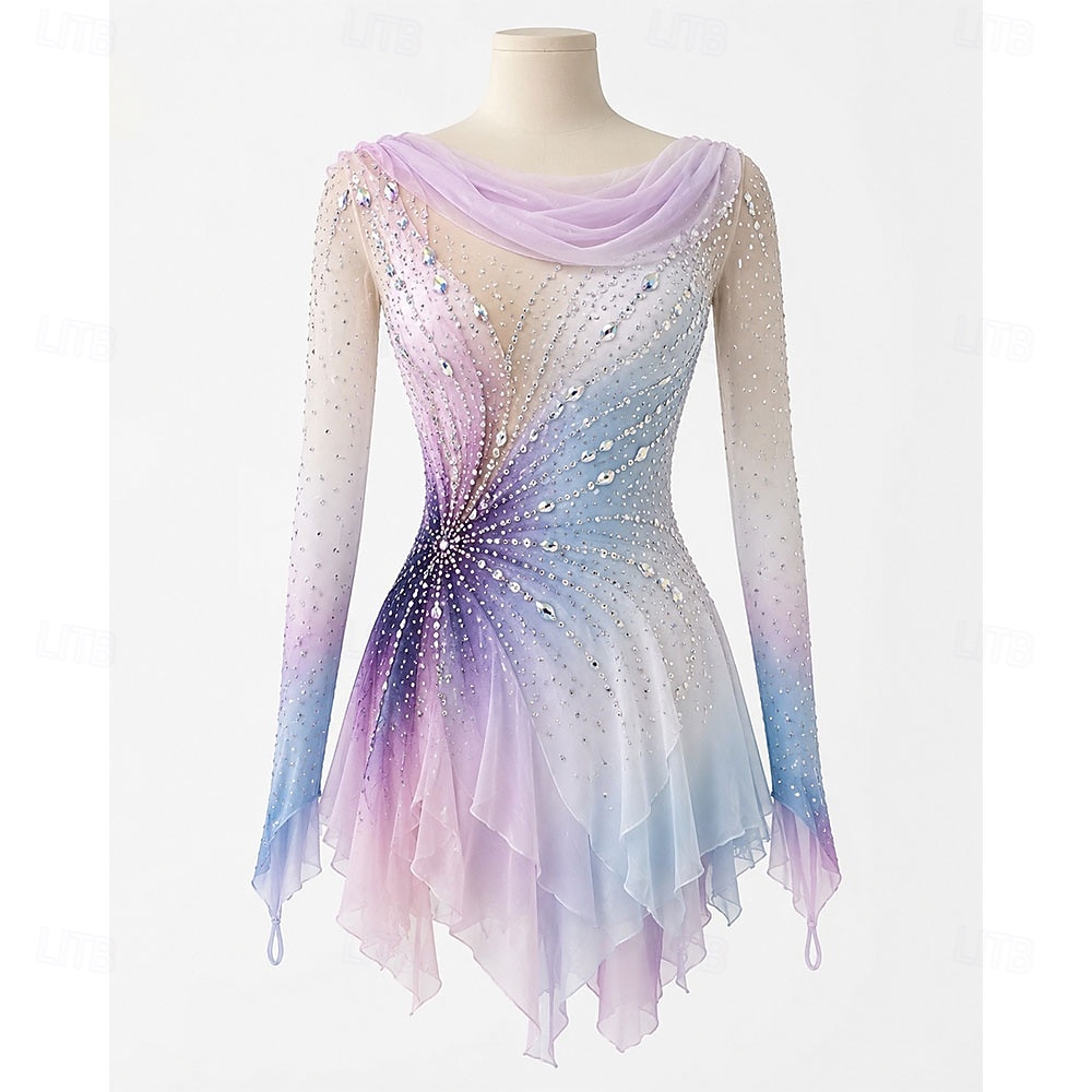 Figure Skating Fleece Jacket Figure Skating Dress Women's Ice Skating Dress Pink Patchwork Thumbhole Stretchy Training Competition Skating Wear Classic Crystal / Rhinestone Long Sleeve Ice Skating 2026 - $762.39 –P1