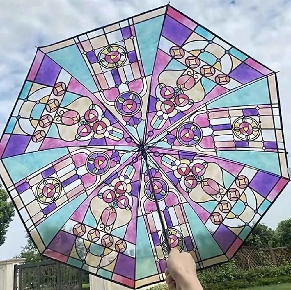 Vintage Stained Automatic Umbrella, Automatic Open & Close Folding Rain Umbrella for Women, Compact Travel Parasol, Windproof Collapsible Umbrella, Cute Aesthetic Gift Umbrella for Girls 2026 - $16.99 –P6