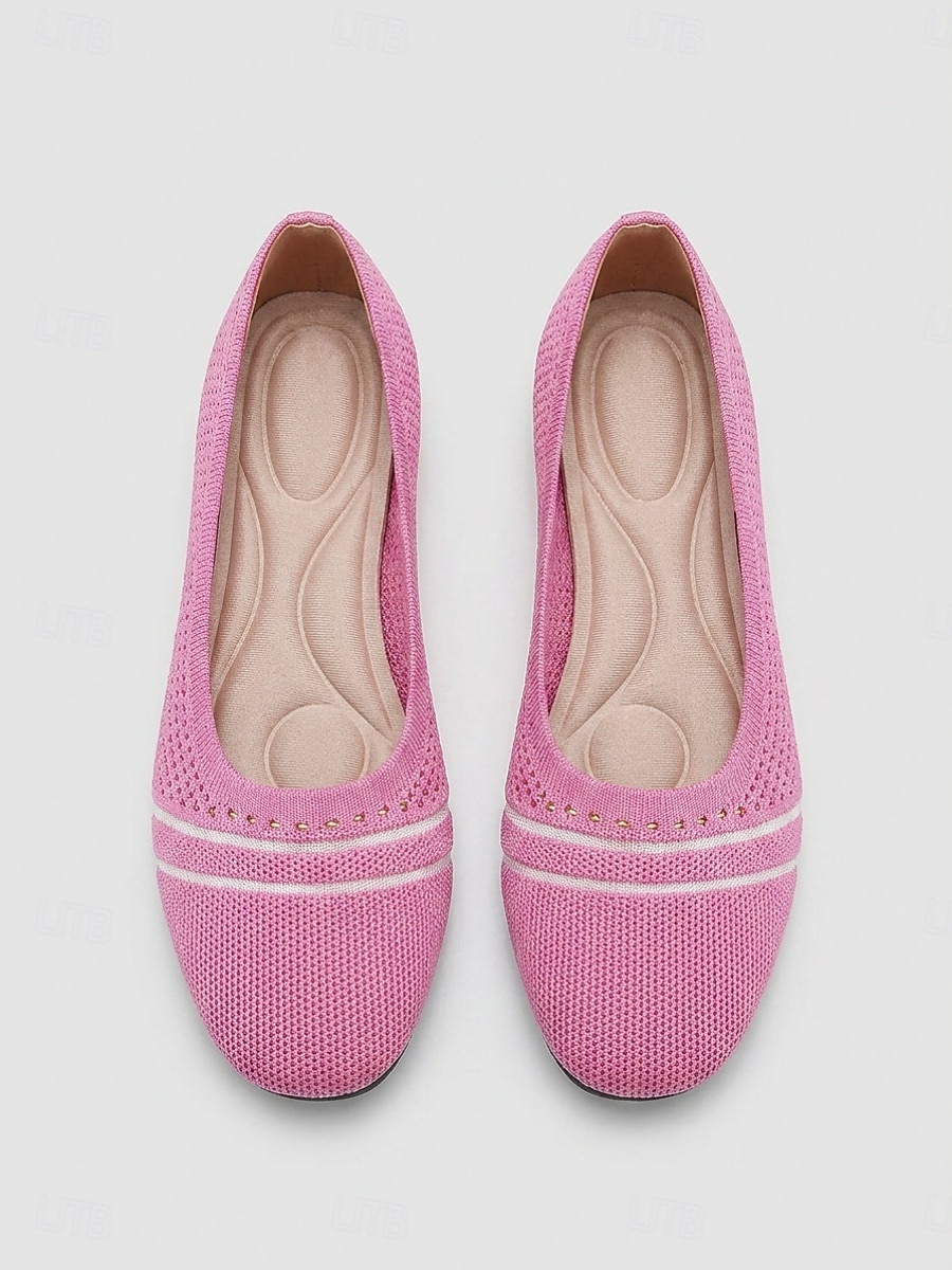 Ballerine da donna in maglia a righe rosa con soletta imbottita per il massimo comfort - scarpe da passeggio leggere e traspiranti con punta quadrata, facili da indossare, ideali per il tragitto del 2026 a $32.99 –P2
