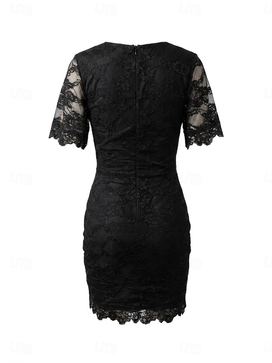 Per donna Mini Abito Abito in Pizzo Elegante Quotidiano Taglia piccola Colore Puro Manica Corta Scollo a V Nero Marrone chiaro Primavera del 2026 a $45.99 –P2