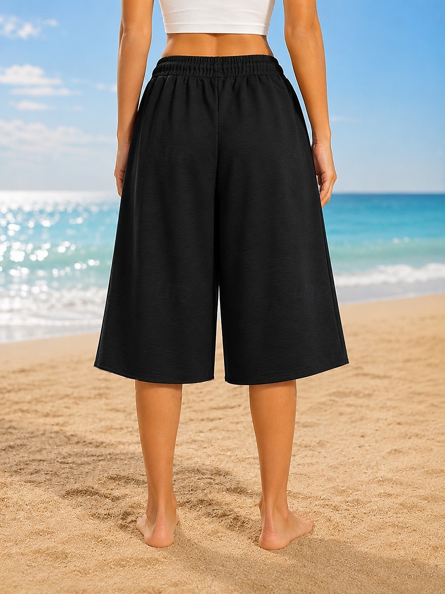 Pentru femei pantaloni scurți capri Bermude chinez Pantaloni Scurți Vacanță Modă Șic Stradă Lungimea genunchiului Talie Înaltă Simplu Cordon Buzunar Talie elastică Confort Respirabilitate Comfortabil 2026 - $17.99 –P2