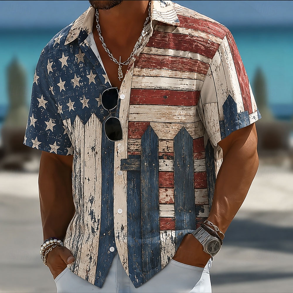 4th of July 2026 250th Men's Star Tie Dyed American Flag Shirt Summer Shirt Button Up Shirt Short Sleeve Patriotic Outdoor Festival Summer Spring Turndown 3D Print Collared Shirts Blue Blue 1# 2026 - $25.99 –P2