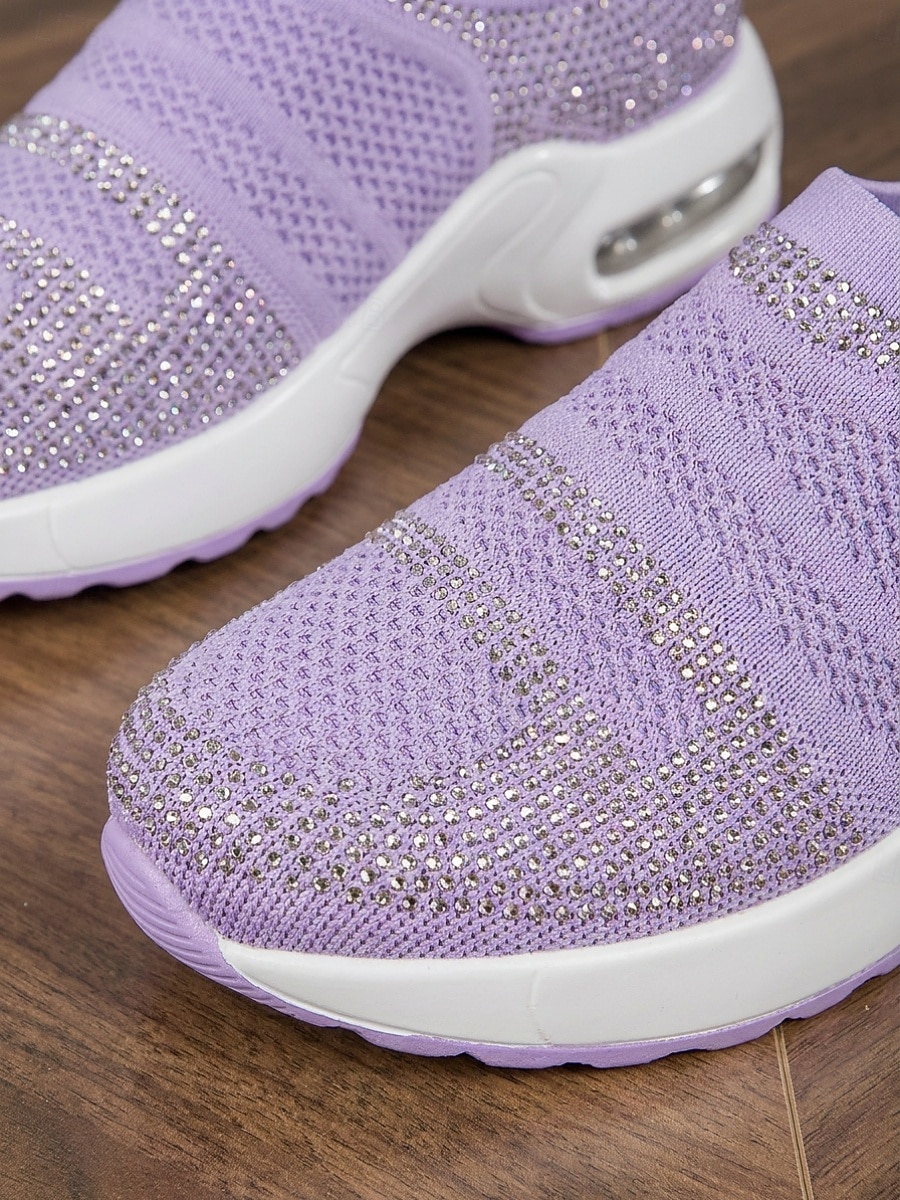 Teniși sport slip-on pentru femei, tricotați cu strasuri mov – pantofi sport respirabili cu pernă de aer și talpă ușoară care absoarbe șocurile, pentru călătorii, fitness și confort de zi cu zi 2026 - $32.99 –P4