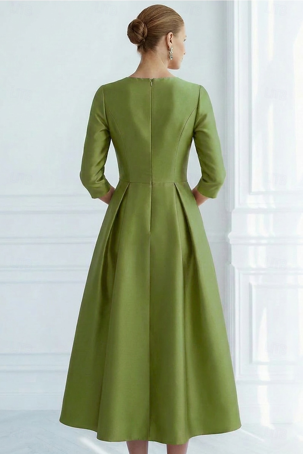 A-lijn Over de knie Cocktailjurken Elegant Vintage 3/4 mouw V-hals Formeel Zak Satijn met Strik(ken) Ruches 2026 - $149.99 –P2