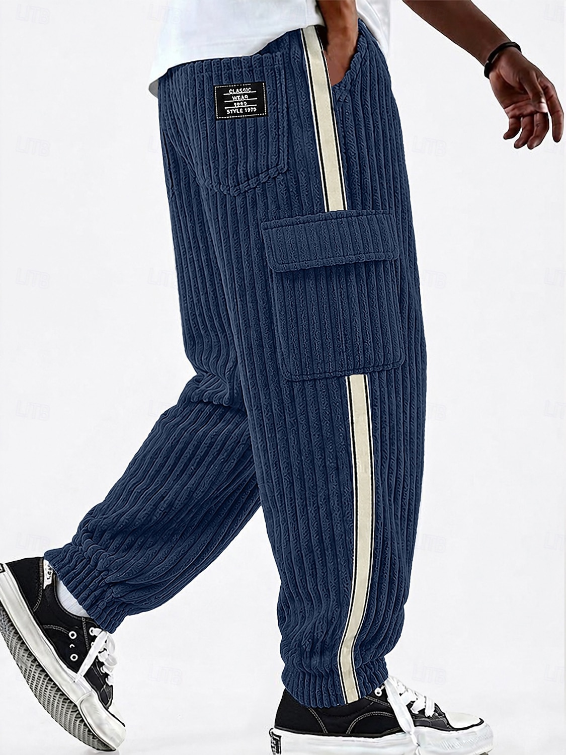 Homens Calças Cargo Calças Calças de Veludo Calção Calça casual Com Cordão Bolso multi Côr Sólida Conforto Comprimento total Casual Diário Ao ar livre Moda Estilo Clássico Azul Azul Marinha Sem de 2026 por $33.99 –P6