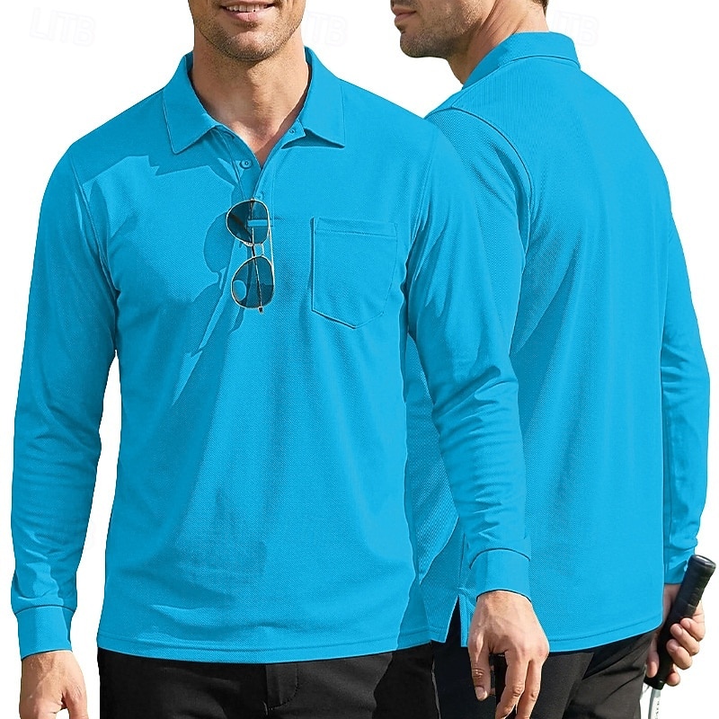 Per uomo Tinta unita Maglietta sportiva Polo da golf Maglia da tennis Maglietta da tennis Manica Lunga Tasca Bottoni Leggero Elastico Traspirante Tennis Golf Corsa Colletto a Camicia Top Bianco Cachi del 2026 a $7.99 –P2