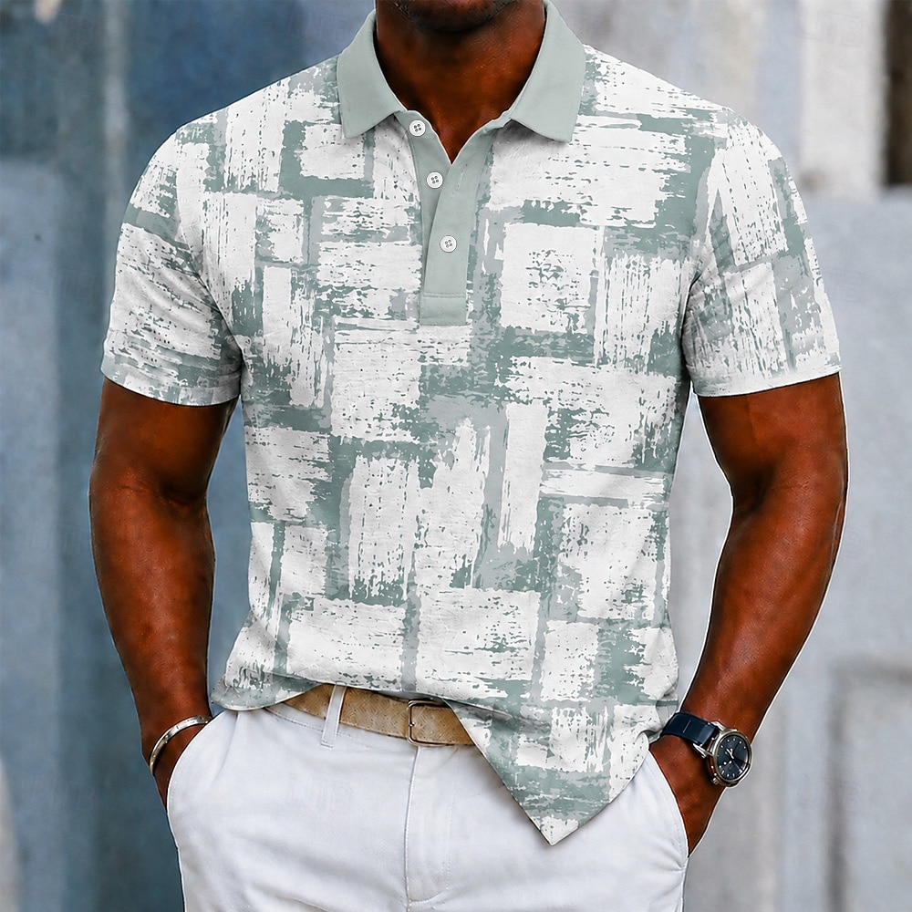 Per uomo Blocco di colori Geometrico Polo Manica Corta Magliette polo Bavero Business Casual Affari Athleisure Abbigliamento quotidiano Stampa 3D Bottoni Primavera & Estate Blu Viola Verde del 2026 a $21.99 –P1