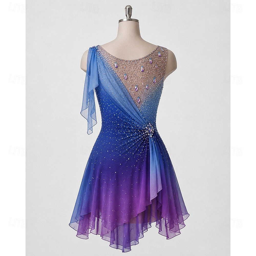 Rochie de Patinaj Artistic Pentru femei Πατινάζ στο πάγο Rochii Violet Peteci Tiv Asimetric Strech Antrenament Competiție Ținută Patinaj Clasic Cristale / Strasuri Fără manșon Patinaj pe Ghea 2026 - $338.09 –P2