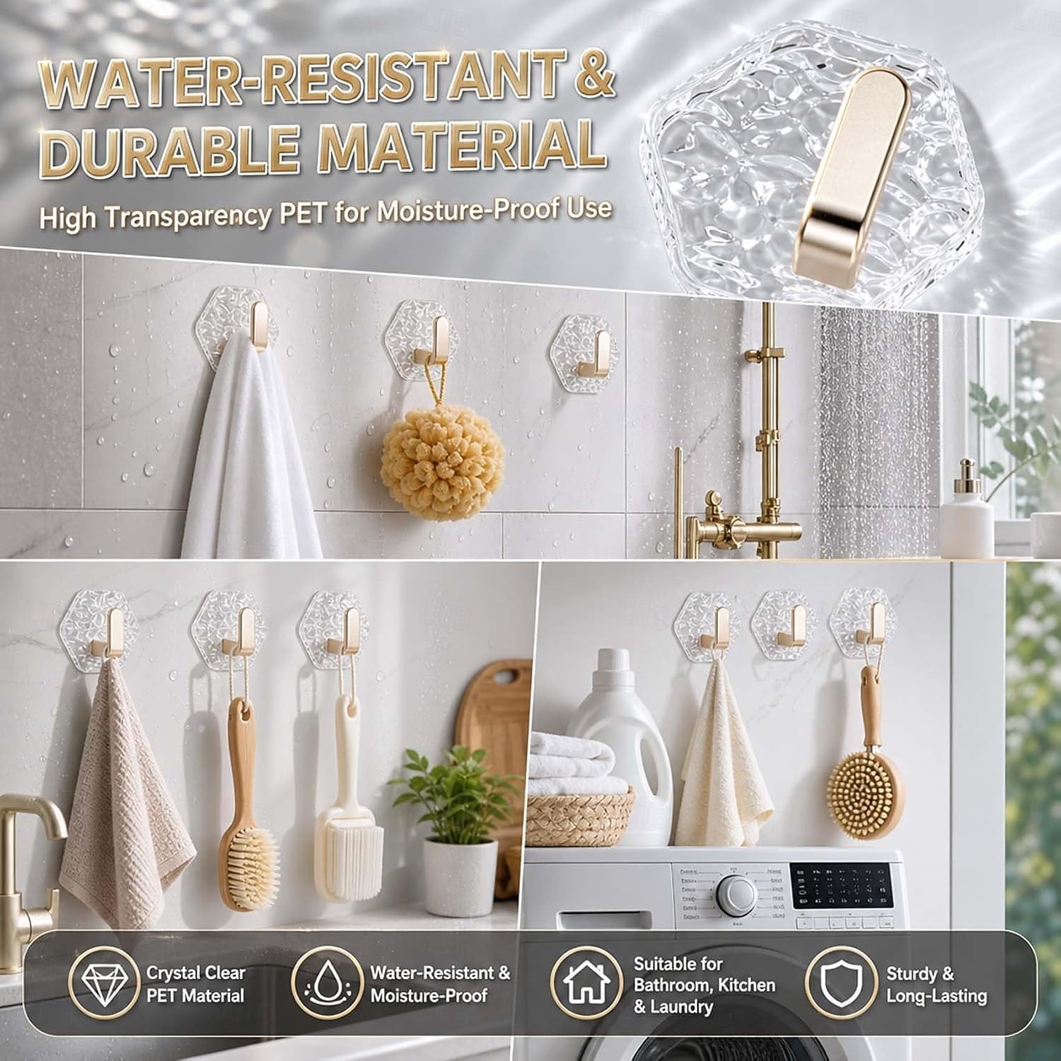 15/20 PCS Water Ripple Hexagonal Self Adhesive Hooks, No-Drill Waterproof Wall Hooks for Bathroom Kitchen, Heavy Duty Acrylic Glacier Ripple Hook for Towels Keys & Home Decor 2026 - $11.99 –P7