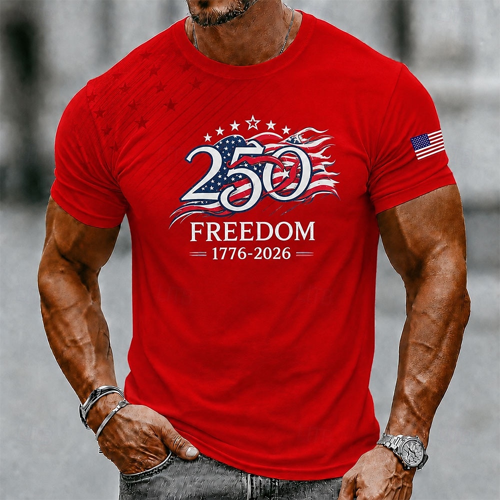 4th of July 2026 250th Men's US Flag T Shirt Short Sleeve T shirt 3D Print Crew Neck Shirt Patriotic Daily Festival Blue White Black Summer Spring Clothing Apparel S M L XL XXL XXXL 2026 - $19.99 –P5