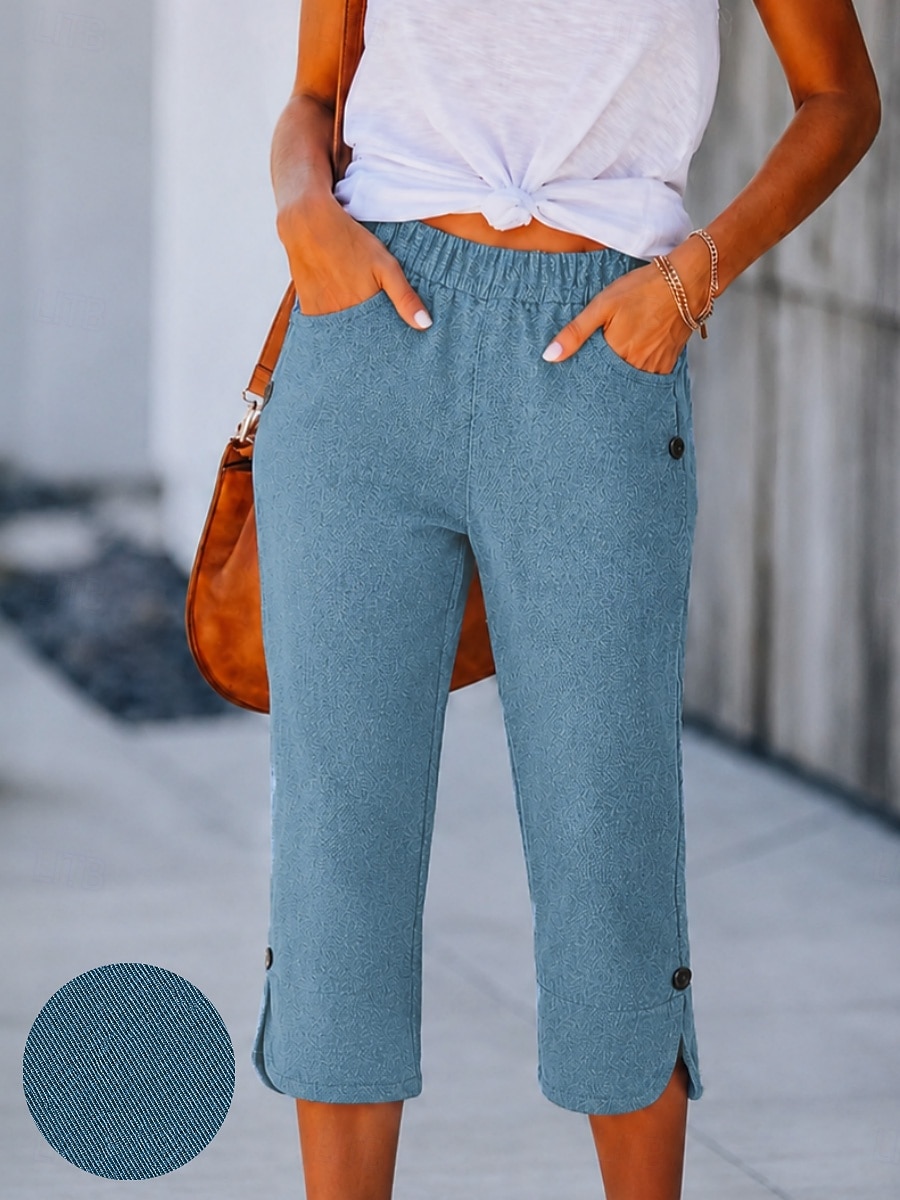 damjeans denim capribyxor semester enkla capribyxor hög midja komfort bekväm oelastisk semester formell vardagskläder svart marinblå himmelsblå sommar vår normal passform 2026 - $27.99 –P1