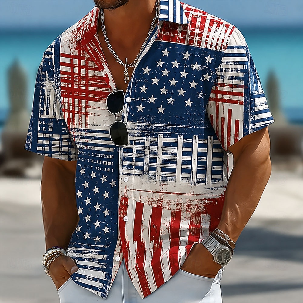 4th of July 2026 250th Men's Star Tie Dyed American Flag Shirt Summer Shirt Button Up Shirt Short Sleeve Patriotic Outdoor Festival Summer Spring Turndown 3D Print Collared Shirts Blue Blue 1# 2026 - $25.99 –P1