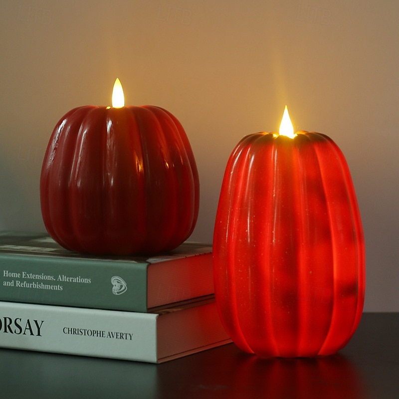 Halloween gresskar LED flammeløst stearinlys, batteridrevet mykt glødende flimrende gresskarlys, AA batteridrevet borddekor til høst Thanksgiving soverom stue spisestue kaféfest 2026 - $15.49 –P4