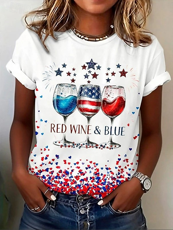 Ziua Independenței Americane Pentru femei Tricou Imprimeu Grafic Steag Scrisă Epocă Modă Stilat Manșon scurt Stil Nautic Rotund Topuri obișnuite Casual Zilnic Sfârșit de săptămână Alb / Albastru 2026 - $21.99 –P2