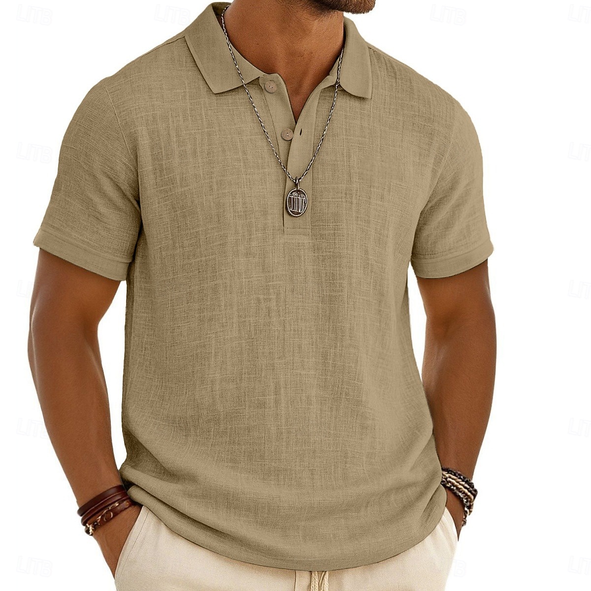 Voor heren Linnen overhemd Poloshirts Casual Vakantie Klassiek Korte mouw Modieus Effen Kleur Knop Zomer Lente Normale pasvorm Wit Zwart Lichtgroen Grijs Marineblauw Groen Linnen overhemd 2026 - $26.99 –P7