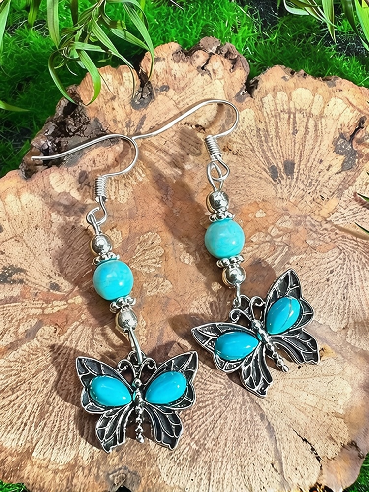 Set di orecchini pendenti da donna con libellula turchese e farfalla, orecchini vintage in lega stile boho, gioielli ispirati alla natura per vacanze estive, feste in giardino, festival, regalo del 2026 a $11.99 –P5