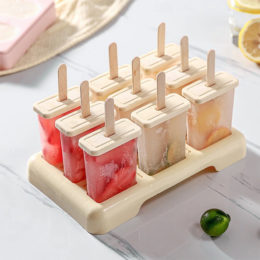 9-delige ijslollyvormset met herbruikbare stokjes, zelfgemaakte ijslollymaker voor bevroren yoghurt, sap, ijs en smoothies, doe-het-zelf ijslollyvorm, BPA-vrije keukenaccessoire voor in de vriezer 2026 - $10.99 –P1