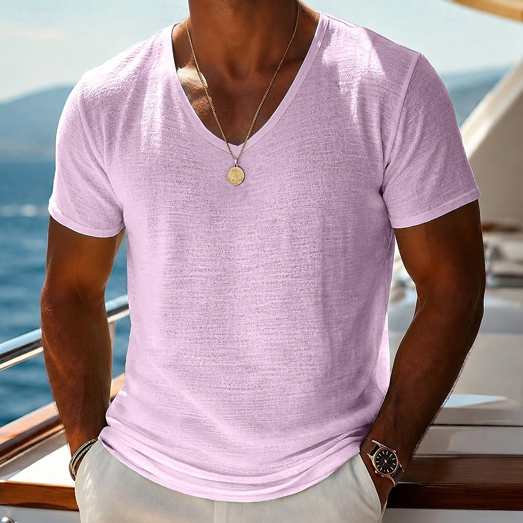 Per uomo Maglietta Camicia a Maniche Corte Manica Corta Scollo a V Estate Primavera Semplice Striscia di Fossa Streetwear Elegante Casual Puro Casuale Quotidiano All'aperto Blu Nero Bianco Maglietta del 2026 a $14.99 –P9