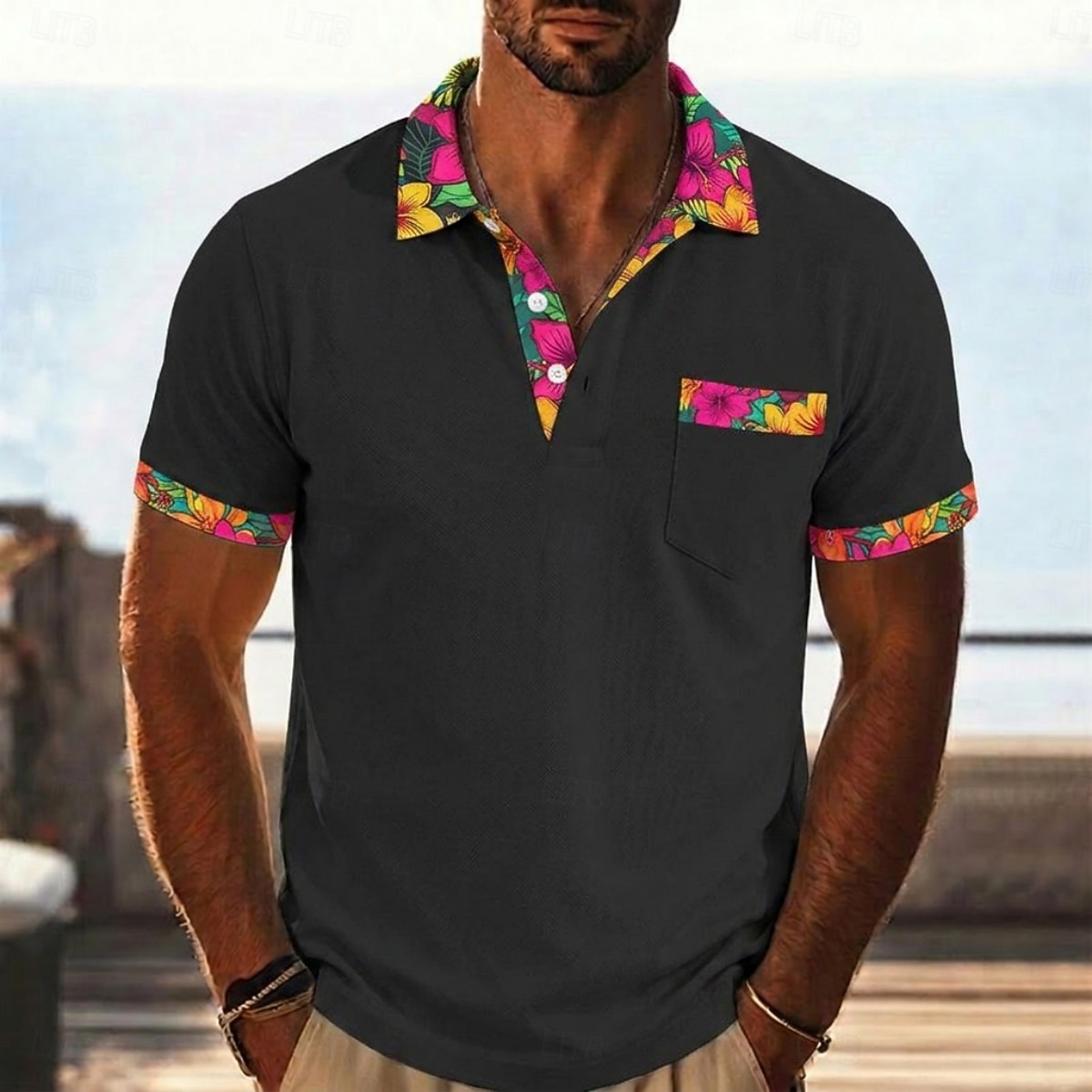 Men's Polo Golf Shirt Casual Vacation Lapel Short Sleeve Fashion Basic Floral Hawaii Patchwork Pocket Summer Spring Regular Fit Black Pink Green Polo 2026 - $24.99 –P2