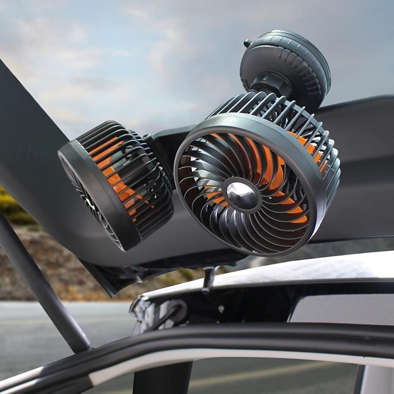 Dubbele ventilator voor in de auto met zuignap, 360° draaibare koelventilator voor voorruit en dashboard, draagbare elektrische luchtcirculator, stille ventilator voor sedan, SUV, camper, vrachtwagen 2026 - $64.99 –P2