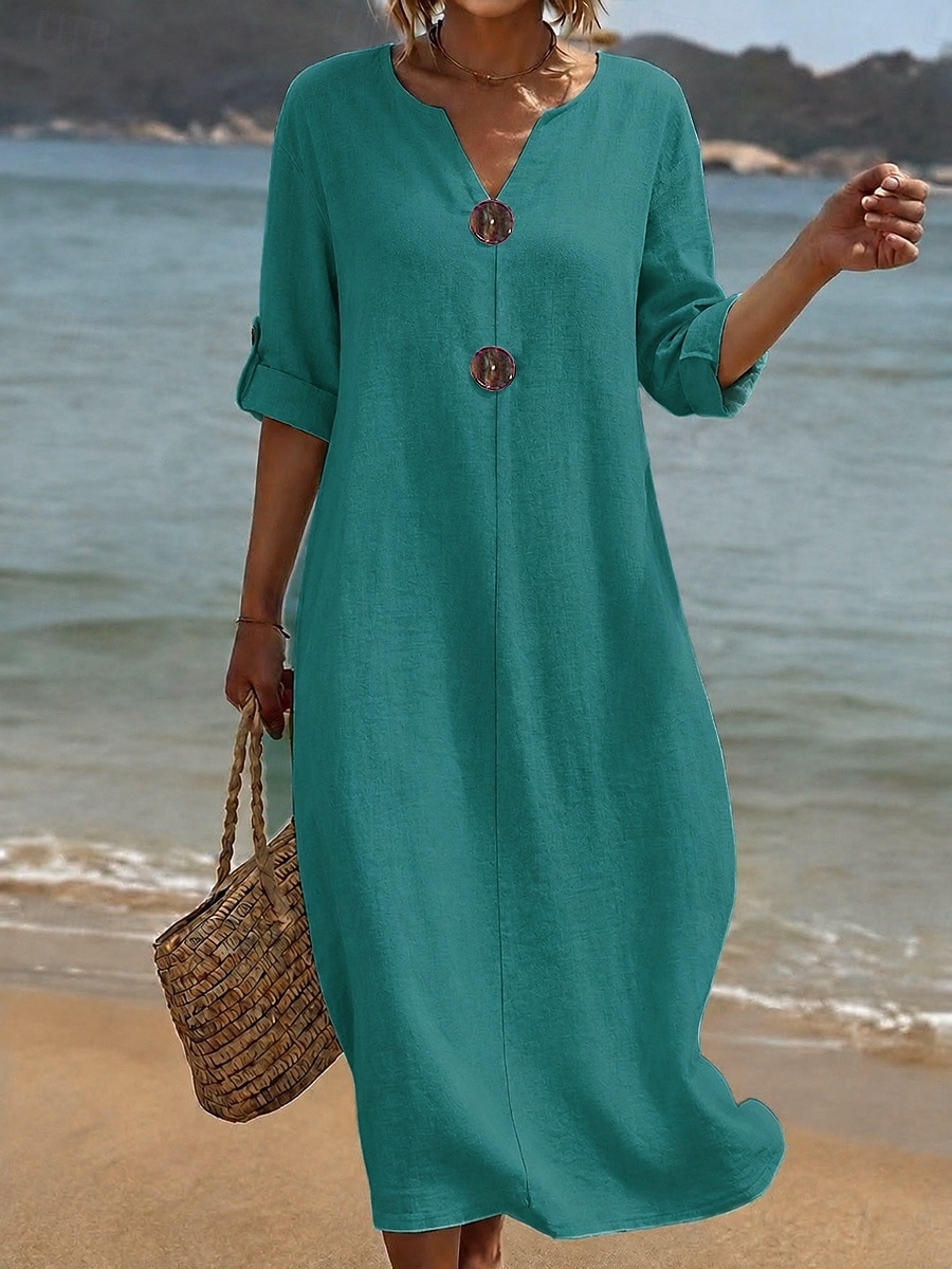 Femmes Robe maxi Robe Décontractée Robe d'été Basique Classique Quotidien Vacances Coupe Ample Uni Manche 3/4 Col en V Blanche Rose Claire Bleu Ciel Vert Été Printemps de 2026 ? $29.99 –P3