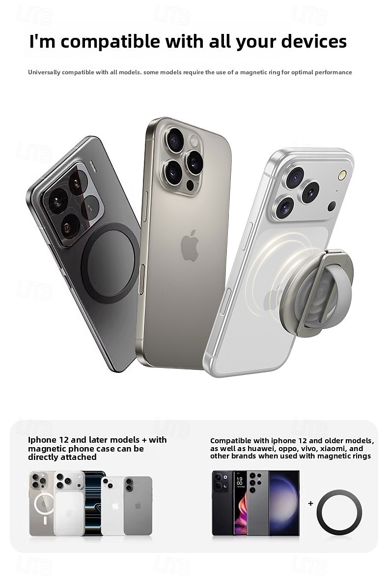 Magnetic Phone Ring Holder for MagSafe, 180° Adjustable Stainless Steel Kickstand & Finger Grip, Skin-Friendly Liquid Feel, Multi-Angle Stand for iPhone 17 16 15 14 Pro Max 2026 - $19.99 –P10